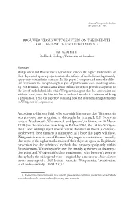 BROUWER VERSUS WITTGENSTEIN on the INFINITE and the LAW of EXCLUDED MIDDLE Ian RUMFITT Birkbeck College, University of London Ac