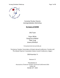 CNS Ionising Radiation Workshop Notes
