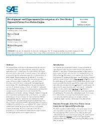 Development and Experimental Investigation of a Two-Stroke Opposed-Piston Free-Piston Engine