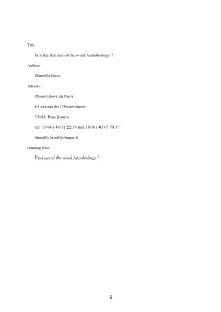 Is It the First Use of the Word Astrobiology ? Author