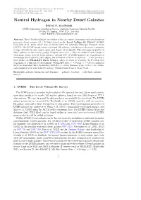 Neutral Hydrogen in Nearby Dwarf Galaxies B¨Arbel S