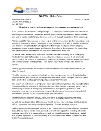 NEWS RELEASE for Immediate Release Ministry of Health 2021HLTH0129-001370 July 14, 2021 B.C