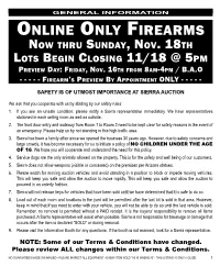 Online Only Firearms Now Thru Sunday, Nov