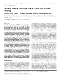 Role of Mrna Structure in the Control of Protein Folding Guilhem Faure, Aleksey Y
