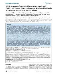 ZNRD1, HCP5 and HLA-C Alleles Are Attributable Mainly to Either HLA-A10 Or HLA-B*57 Alleles