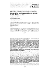 Interactive Comment on “Groundwater Flow and Storage Within an Alpine Meadow-Talus Complex” by A. F. Mcclymont Et