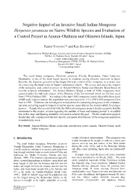 Negative Impact of an Invasive Small Indian Mongoose Herpestes