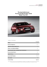 The Audi A4/S4 Avant Pricing and Specification Guide Model Year 2011