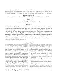 Late Pleistocene /Early Holocene Site Structure In