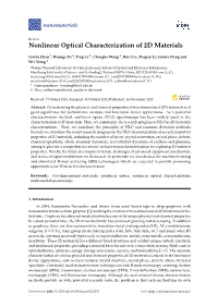 Nonlinear Optical Characterization of 2D Materials