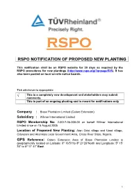 Rspo Notification of Proposed New Planting
