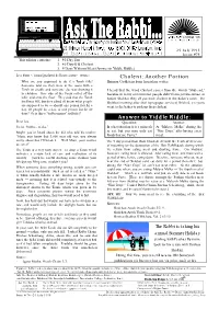 Cholent: Another Portion Answer to Yiddle Riddle