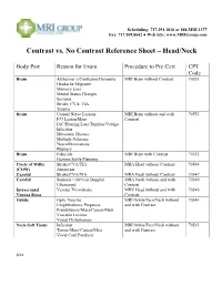 Contrast Vs. No Contrast Reference Sheet – Head/Neck