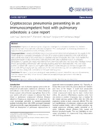 Cryptococcus Pneumonia Presenting in an Immunocompetent Host with Pulmonary Asbestosis