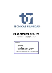 FIRST QUARTER RESULTS January – March 2020