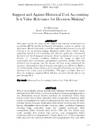 Historical Cost Accounting: Value Relevance for Decision Making