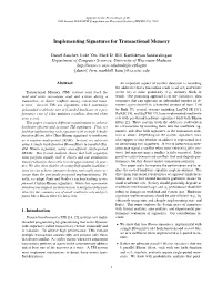 Implementing Signatures for Transactional Memory