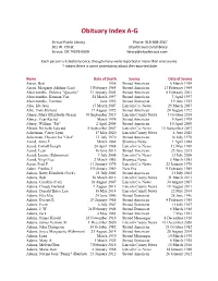 Obituary Index A-G
