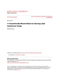 A Computationally Efficient Method for Selecting a Split Questionnaire Design