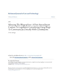 A First Amendment Caution to Legislators Considering Using Blogs to Communicate Directly with Constituents D