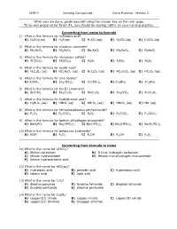 CHM 4 Naming Compounds Extra Practice: Version C When You Are