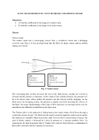 Flow Measurment by Venturi Meter and Orifice Meter