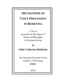 MECHANISMS of VOICE PROCESSING in DEMENTIA Julia