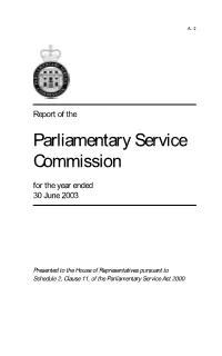 Parliamentary Service Commission for the Year Ended 30 June 2003