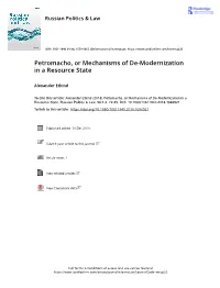 Petromacho, Or Mechanisms of De-Modernization in a Resource State