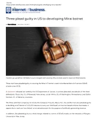 Three Plead Guilty in US to Developing Mirai Botnet