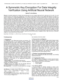 A Symmetric Key Encryption for Data Integrity Varification Using Artificial Neural Network