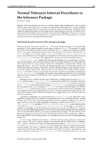 Normal Tolerance Interval Procedures in the Tolerance Package by Derek S