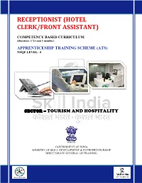 Receptionist (Hotel Clerk/Front Assistant)