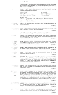 December 15, 2020 a Regular Meeting of The