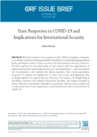 State Responses to COVID-19 and Implications for International Security