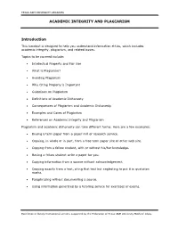 Student Resources on Academic Integrity and Plagiarism