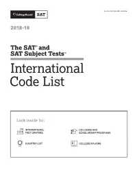2018-19 SAT International Code List