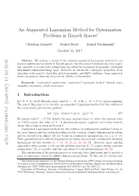 An Augmented Lagrangian Method for Optimization Problems in Banach Spaces Arxiv:1807.04467V1 [Math.OC] 12 Jul 2018