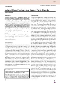 Isolated Sleep Paralysis in a Case of Panic Disorder Avinash De Sousa