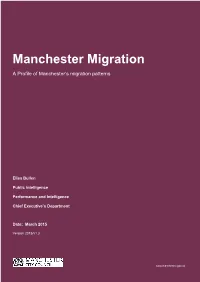 Manchester Migration a Profile of Manchester’S Migration Patterns