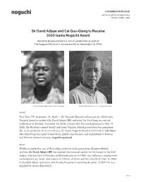 Sir David Adjaye and Cai Guo-Qiang to Receive 2020 Isamu Noguchi Award