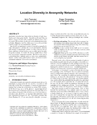 Location Diversity in Anonymity Networks