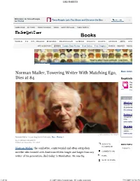 Norman Mailer, Towering Writer with Matching Ego, More Article Dies at 84 Sophistic Sig Adv Den Cha