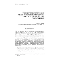 The New Perspective and Means of Atonement in Jewish Literature of the Second Temple Period