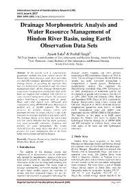 Drainage Morphometric Analysis and Water Resource Management of Hindon River Basin, Using Earth Observation Data Sets