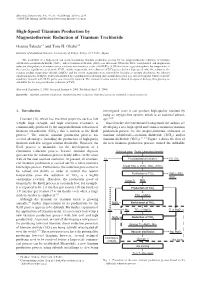 High-Speed Titanium Production by Magnesiothermic Reduction of Titanium Trichloride