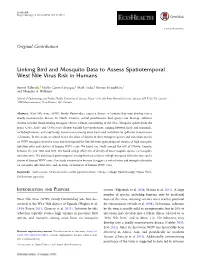 Linking Bird and Mosquito Data to Assess Spatiotemporal West Nile Virus Risk in Humans