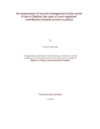 An Assessment of Records Management at the Courts of Law in Zambia: the Case of Court Registries’ Contribution Towards Access to Justice