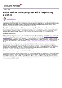 Astra Makes Quiet Progress with Respiratory Pipeline