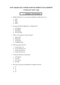Post Graduate Course in Development Management Entrance Test- 2020